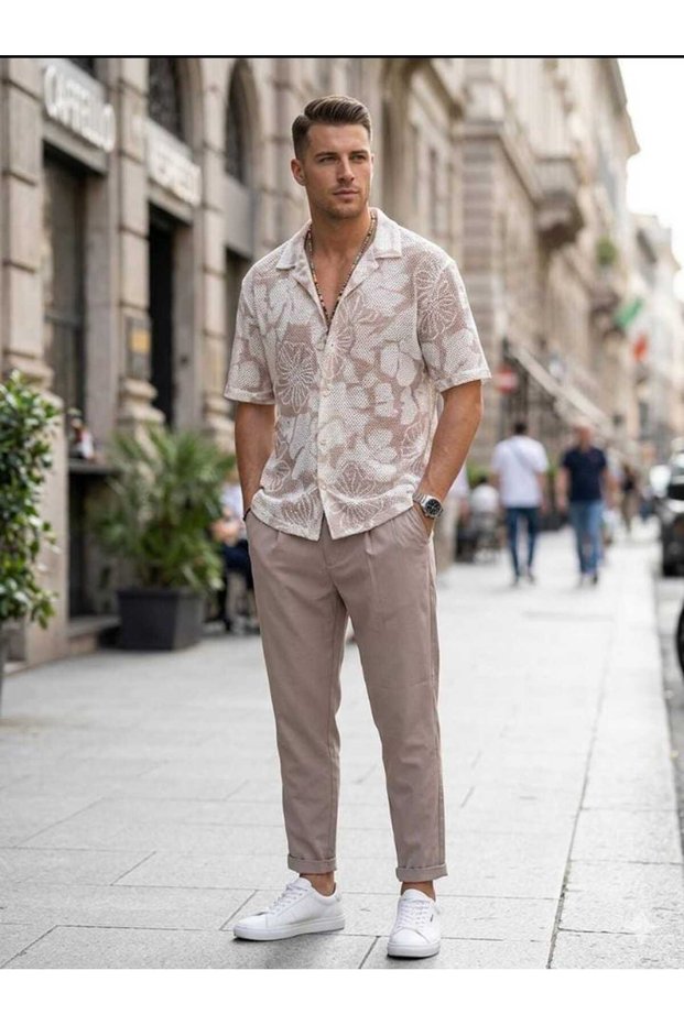 Woven Trousers with Pleated Front and Elastic Waist