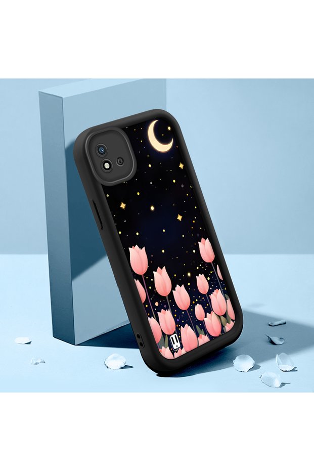Realme C11 2021 Compatible Romantic Night Sky Pink Tulip Full Printed Silicone Case, Flexible Impact Protection