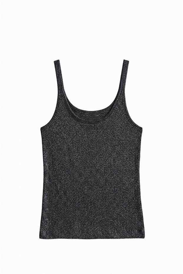 Black Glitter Hollow Out Collar Undershirt