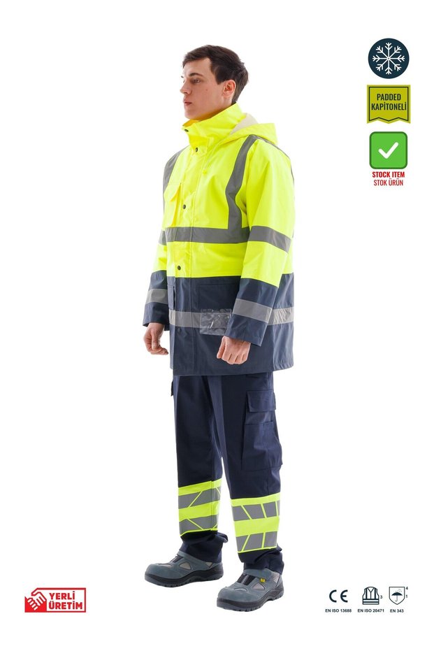 Safesawa Alaska Hi-Vis Parka Neon Yellow - Navy Blue 4122