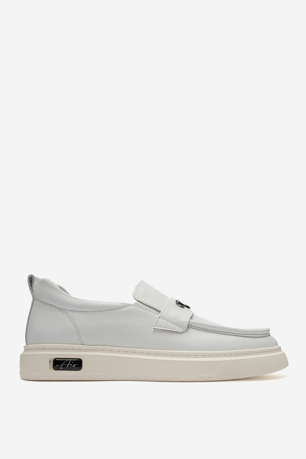 Men's Flat Sole Loafer Shoes Real Leather Cr 2996 White