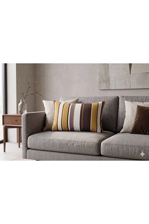 Artur Striped Spanish Fabric Rectangular Cushion Cover 50X35 - Brown
