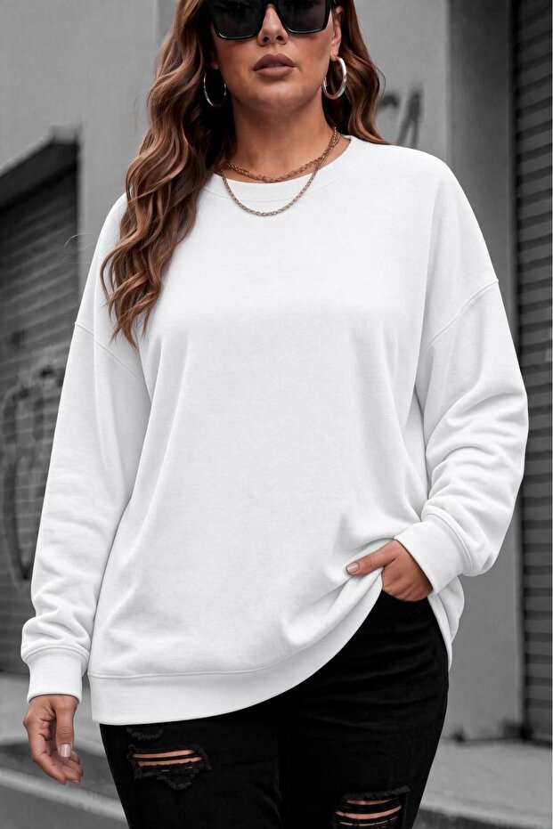 Uly Women's Large Size Oversized Basic Crew Neck Two-Thread Cotton Sweatshirt Relaxed Fit Unisex Love