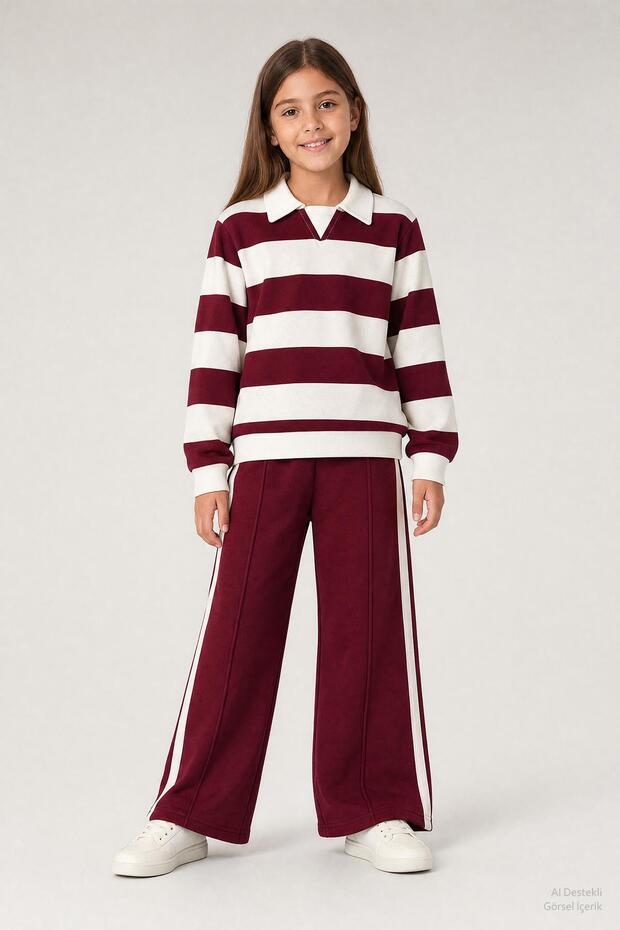Girl's striped sweatshirt and wide-leg sweatpants set