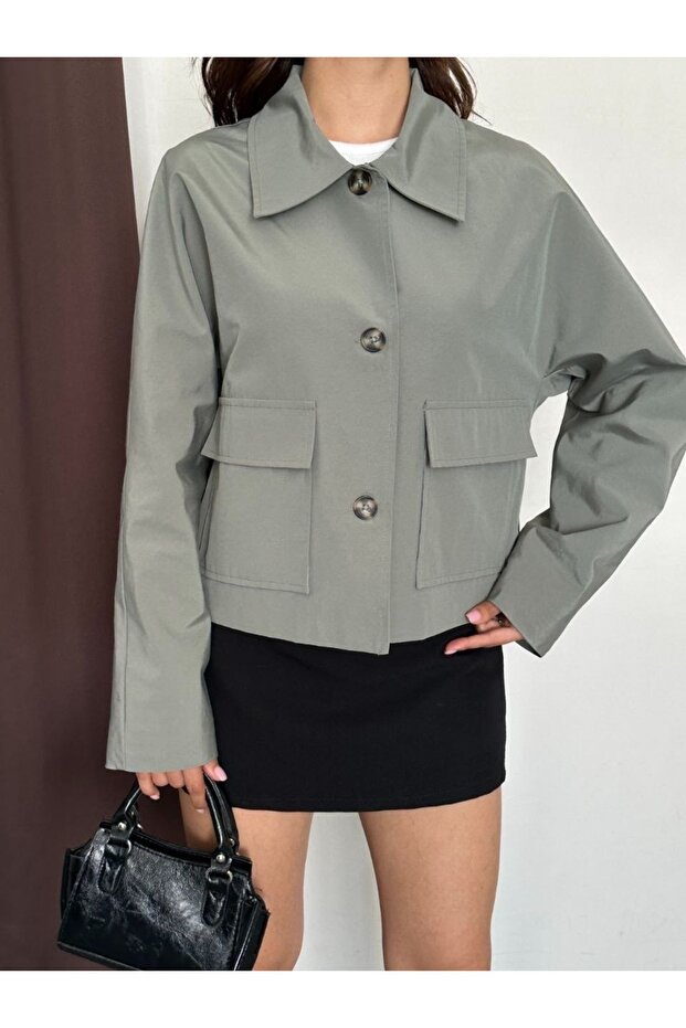 Women's Wide Collar Large Pocket Trench Coat