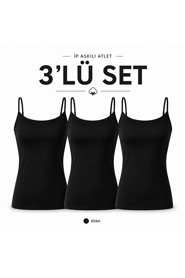 Women's Cotton Breathable Black Undershirt Set of 3