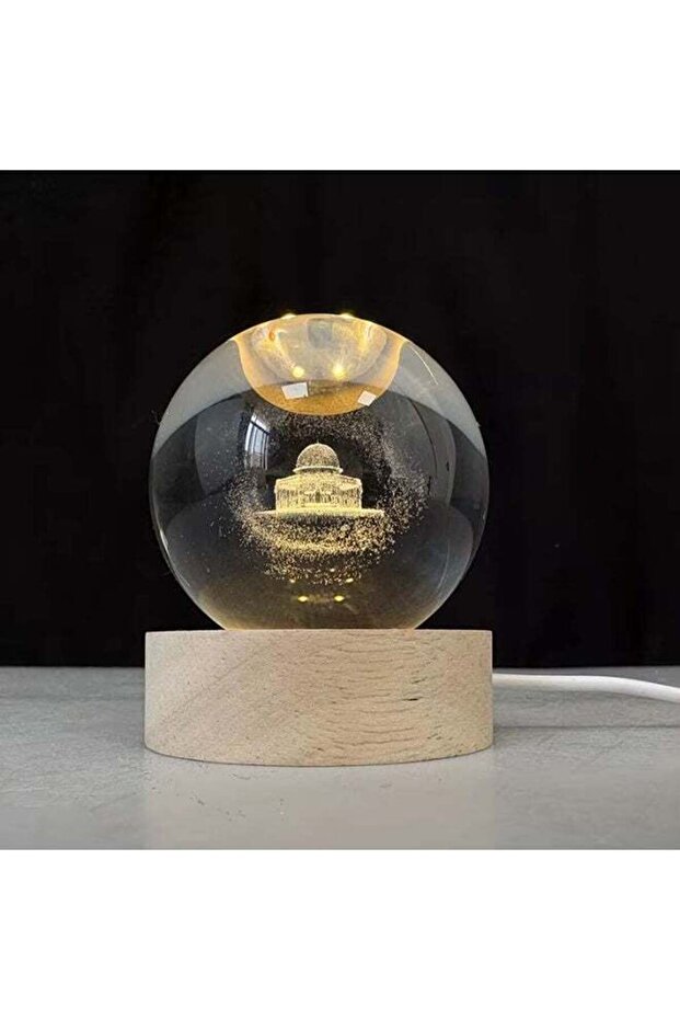 3D Engraved Allah (God) Crystal Ball Lamp with Crescent Moon -8CM Big Ball- Islamic Religious LED Night Light for Ramadan, Eid & Muslim Home Decor