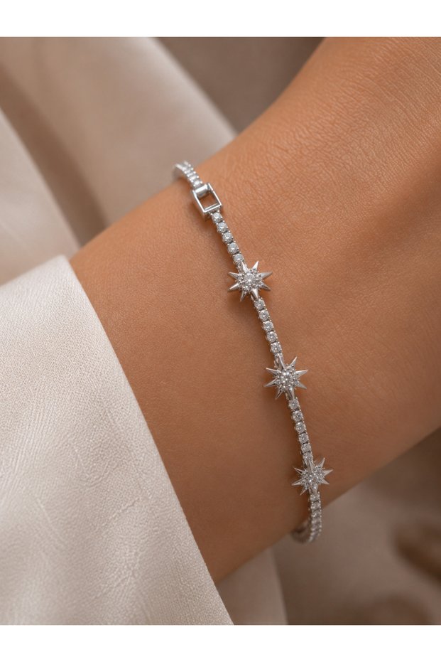 Zircon Stone Anti-Tarnish Silver Color Women's Steel Bracelet