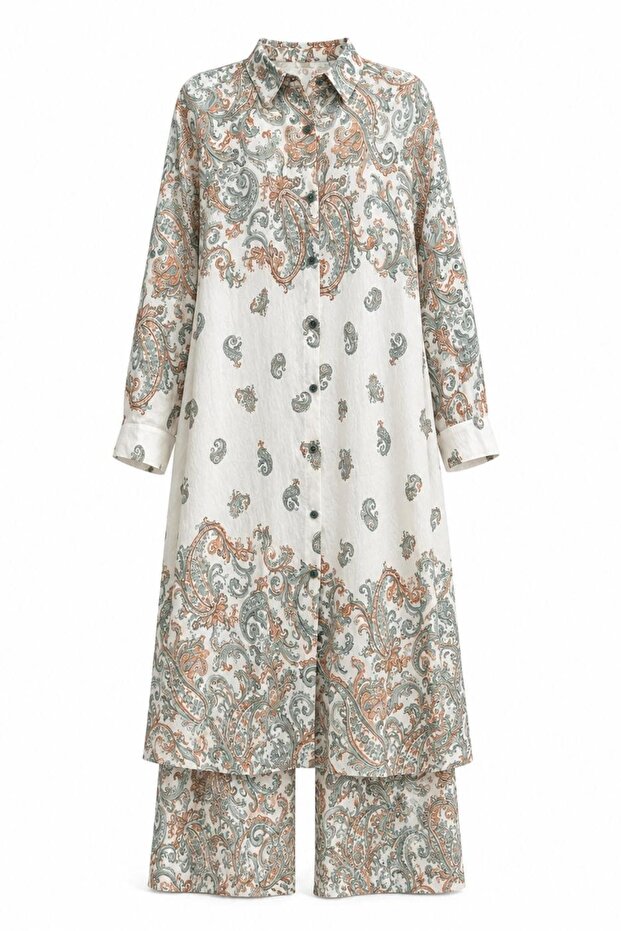 Shawl Patterned Shirt Dress | Pants