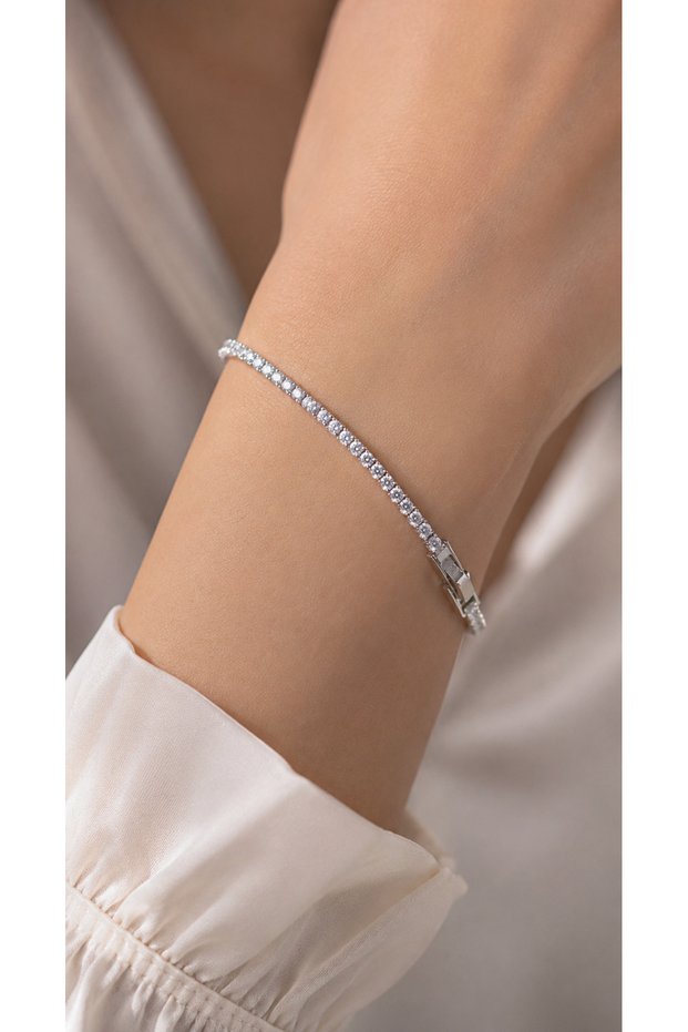 Zircon Stone Anti-Tarnish Silver Color Women's Steel Bracelet