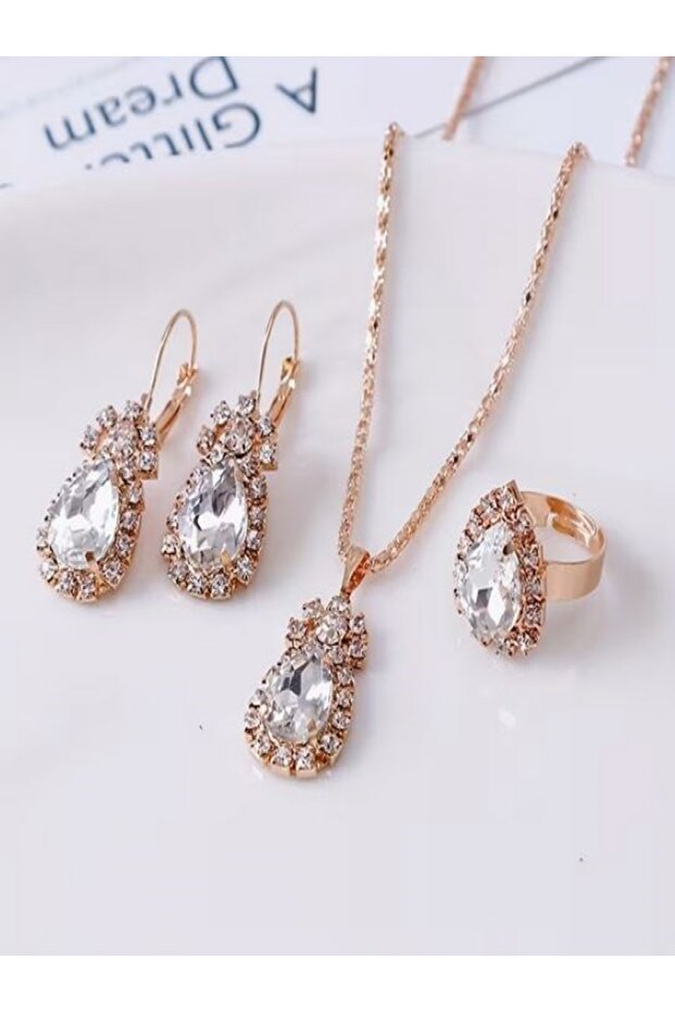 Water Drop Stone Necklace, Earrings and Ring Set