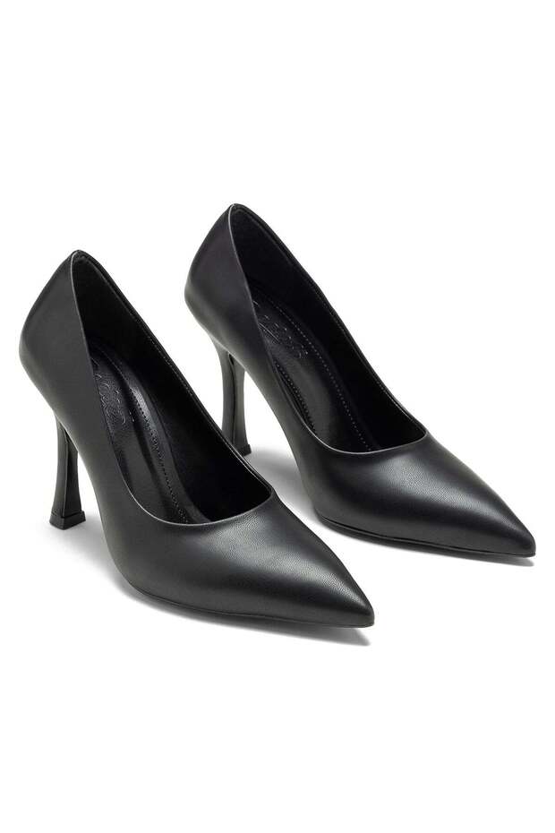 Women's High Heeled Pointed Toe Flat Black Colored Stiletto Shoes