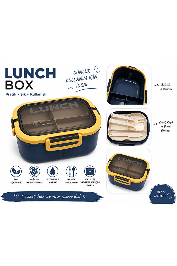 Compartmentalized Lunch Box – Practical Food Storage Container with Leak-Proof Lid, Fork, Spoon, and Knife, Lunch Box