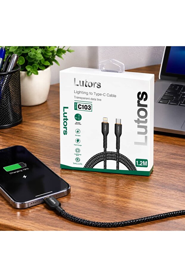 كابل شحن C103 بطول 1.2 متر – USB Type-C إلى Lightning – شحن سريع ونقل بيانات – كابل متين للاستخدام اليومي