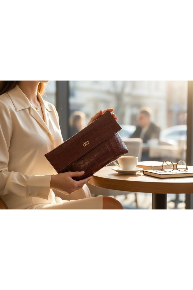 Imported Croco Cloutch Bag 7484 Claret Red