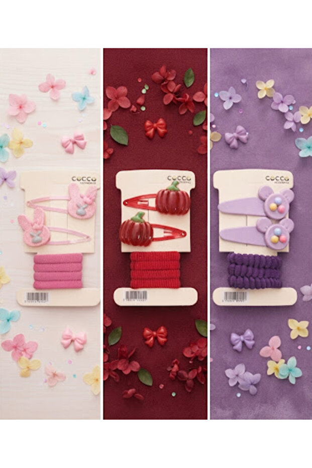 Red-Pink-Lilac Purple Snap Towel Rubber Set Girls' Buckle Accessory