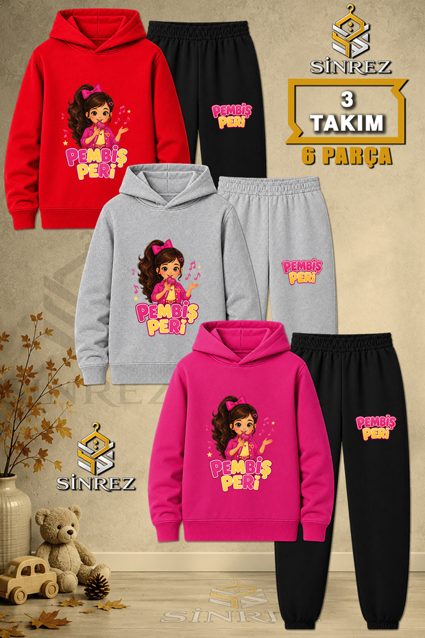 Children's Unisex 3Lu Pembis Peri Half Microphone Printed Hooded Tracksuit Set