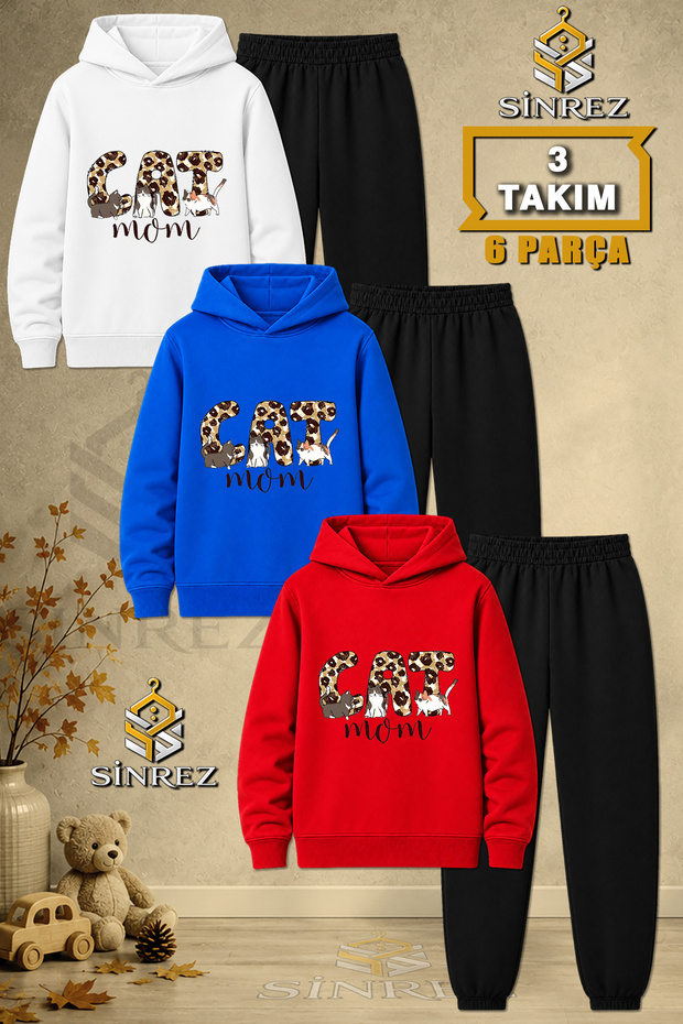 Children's Unisex 3Lu Cat Leopard Pattern Printed Hooded Tracksuit Set