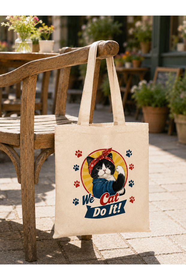 We Cat Do It; with Cat, Raw Cloth Bag, Sublimation Printing, Shoulder Bag, Shopping Bag