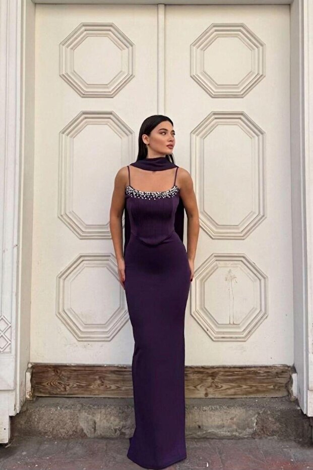 Scuba Stretch Fabric Strapless Fish Cut Evening Dress