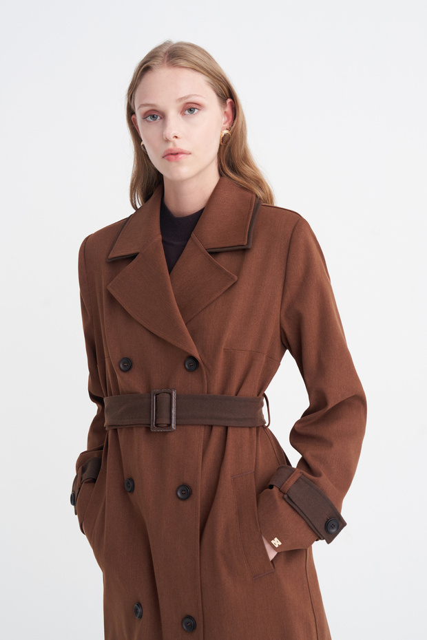 Strapped, Cuffed, Belted Tan Coat 14149
