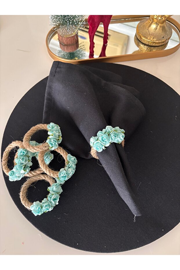 6-Piece Blue Floral Napkin Ring Tableware Napkin Holder Ring Presentation