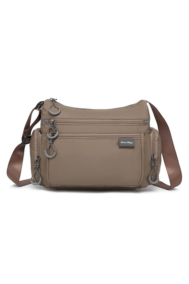 Brown Medium Size Multi-Pocket Waterproof Ultra Light Fabric Women's Crossbody Bag