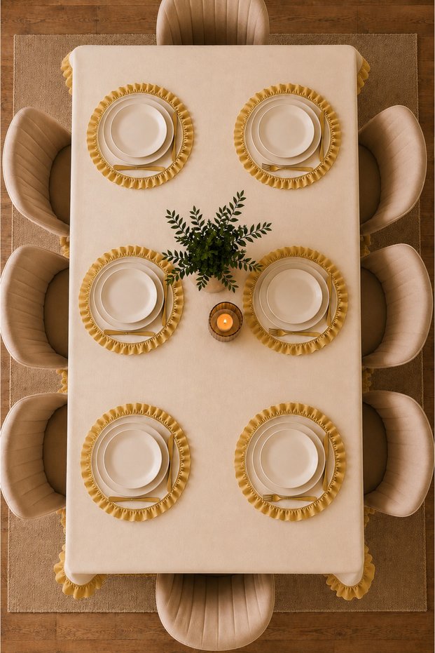 6-Person 7-Piece Ruffled Tablecloth Set