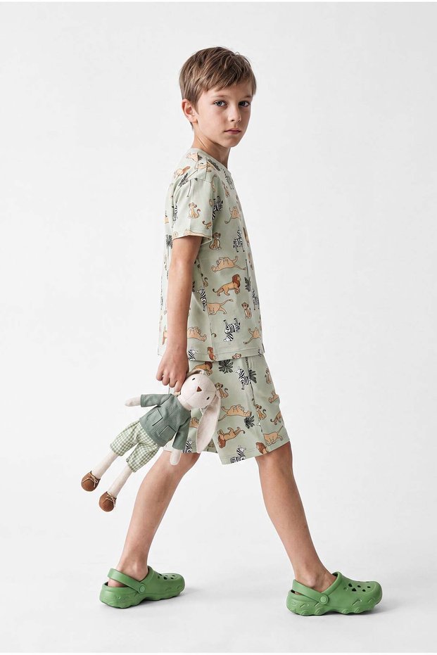 Boy's Crew Neck Printed Shorts Pajama Set