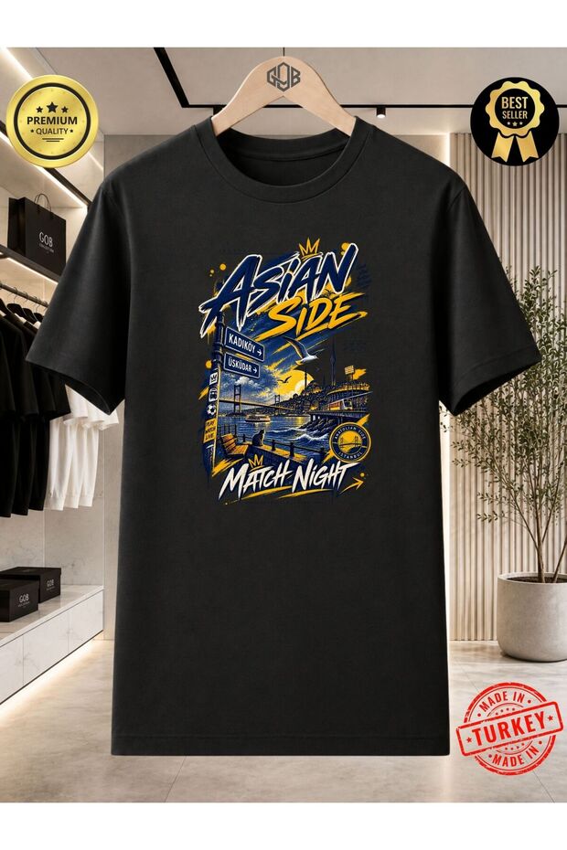 Unisex Women's Men's Regular 100% Cotton Printed Crew Neck Short Sleeve T-Shirt Black-Yellow Navy Blue Asian Side