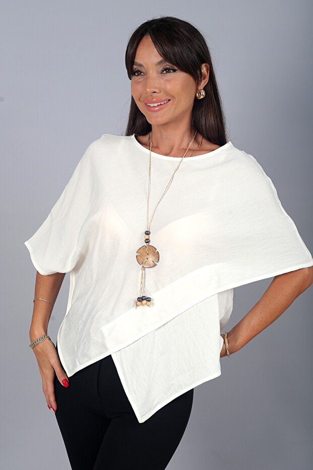 Women's Asymmetrical Cut Cotton Cape Blouse