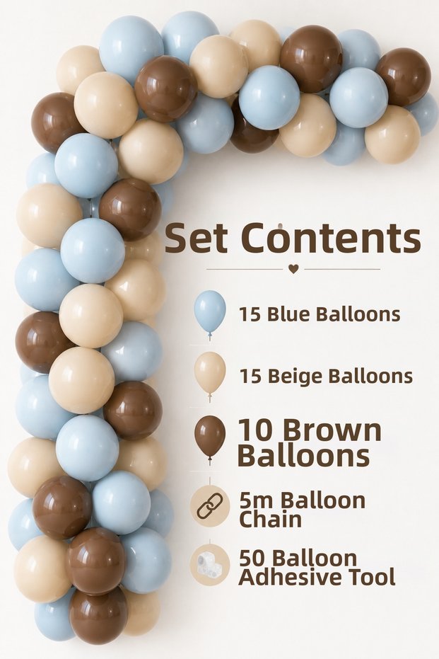 Macaron Blue, Coffee and Sand Color Birthday Party Decoration Concept Balloon Chain Decoration Set