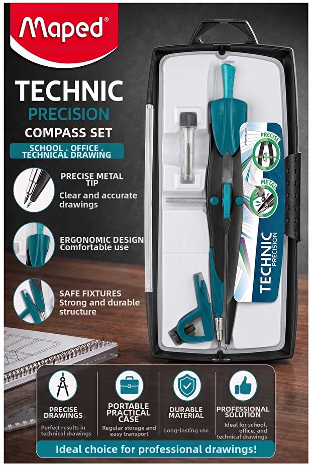 Metal Precision Compass Set 3 Pieces 1 Piece Maped 291010 Technic Precision Professional Compass Project Mima