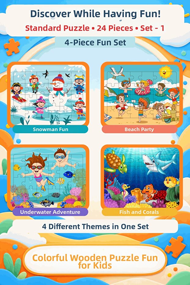 24 Piece Montessori Educational Wooden Puzzle Set of 4 - Motor Skills Developmental Children's Puzzle (Set-1)