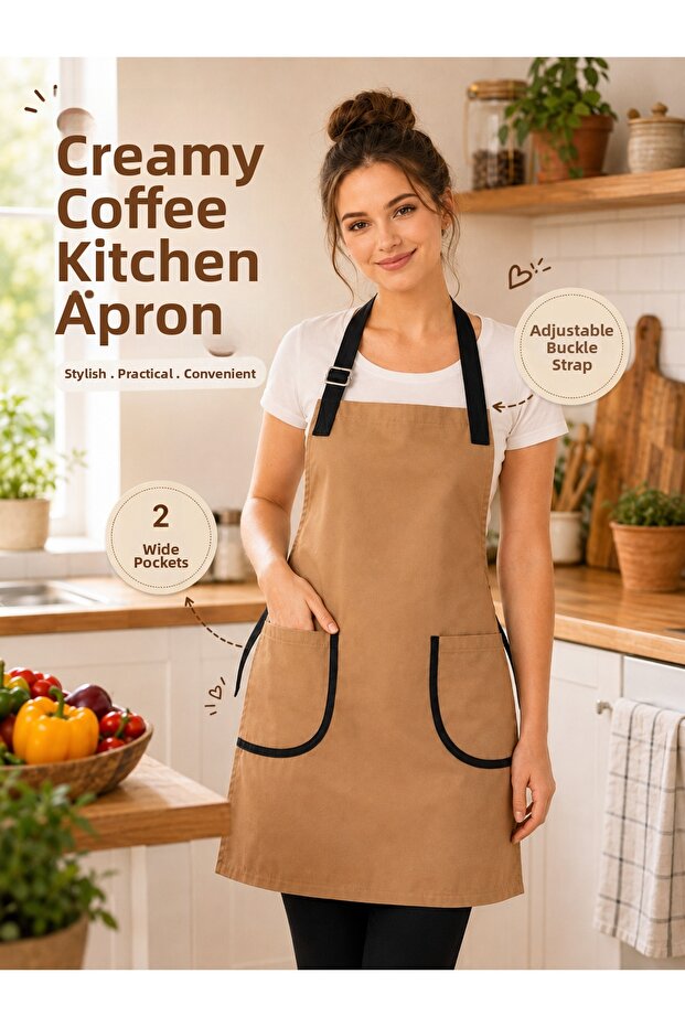 Kitchen Apron Water Repellent Stain Resistant Apron with 2 Pockets Adjustable Buckle Cook Chef Apron for Women Men