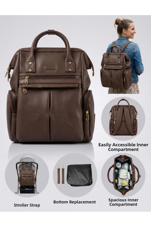Mother Baby Care Back-Shoulder Bag Faux Leather Waterproof Thermal Bottle Compartment Stroller Strap Gifted