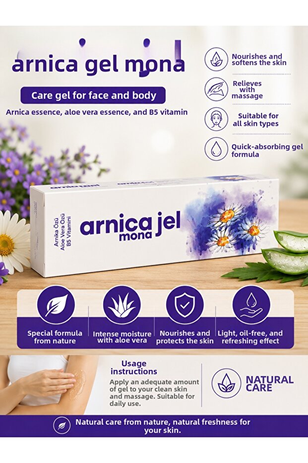 Arnica Mona Gel Arnica Extract Moisturizing Face & Body Care Gel with Aloe Vera and Vitamin B5 75 ml
