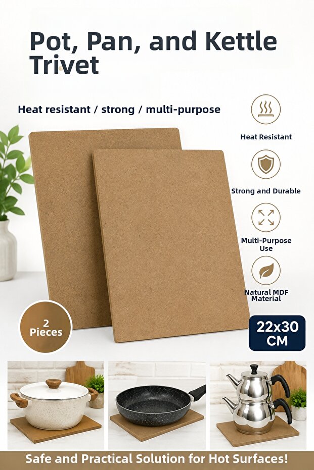 2 Pieces of Pot, Pan, Teapot Coasters 22X30 cm Mdf Hot Coaster Kitchen Countertop Protector