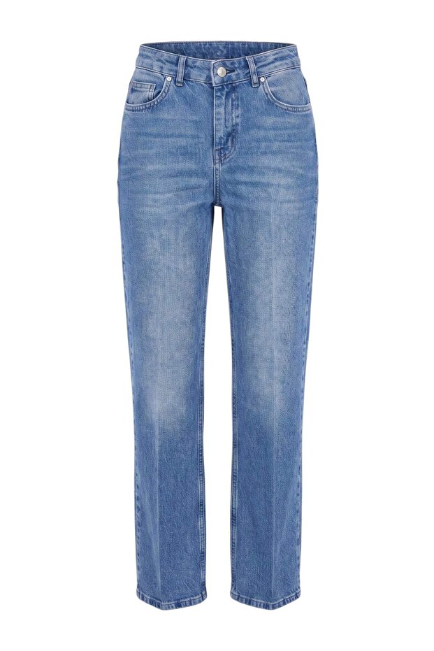 Mavi Az Esnek Ütü İzli Yüksek Bel Straight Jeans TWOAW27JE00220
