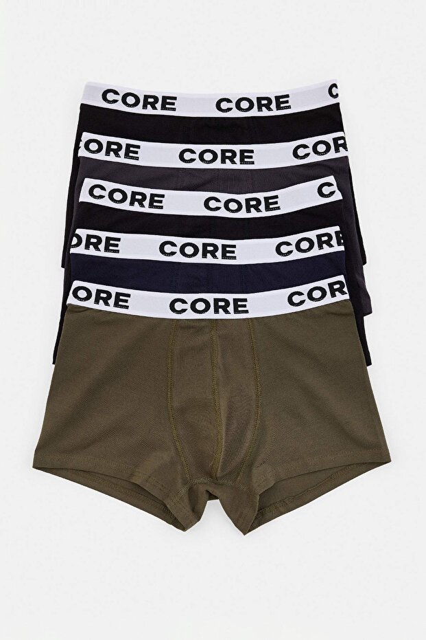 2 Black 1 Navy Blue 1 Khaki 1 Gray 5-Pack Slogan Printed Flexible Boxer Tmnaw27Bx00008