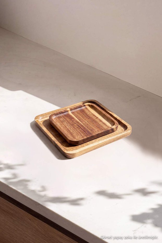 Set of 2 Square Wooden Plates 12X15Cm Tphaw27Tbk00007
