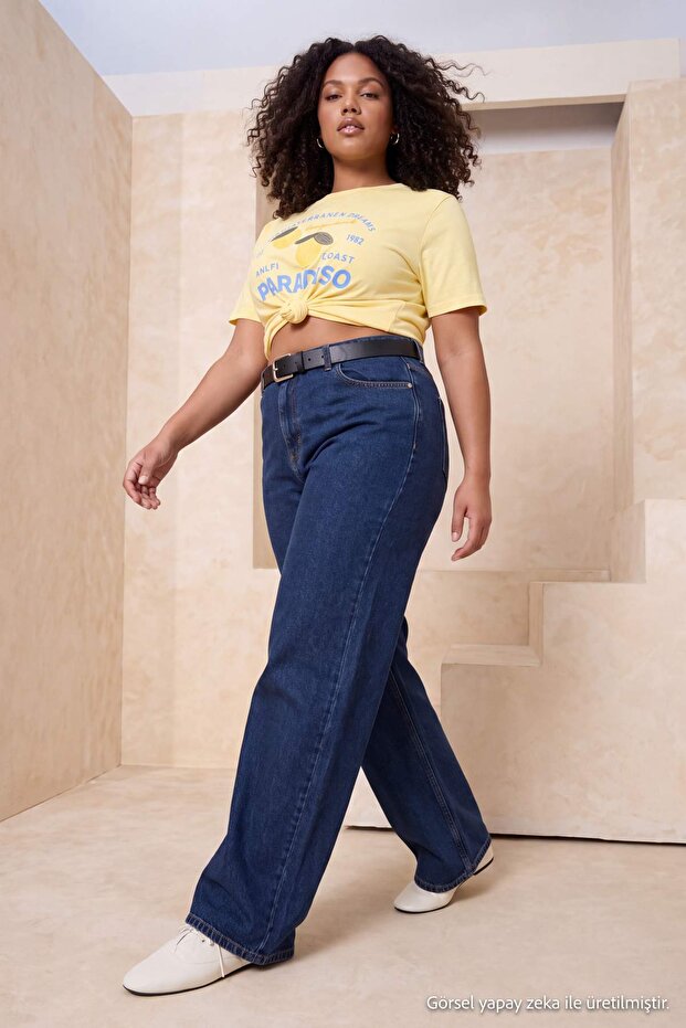 Mavi Yüksek Bel Straight Fit %100 Pamuk Non-Stretch Büyük Beden Jans TBBSS22JE0211