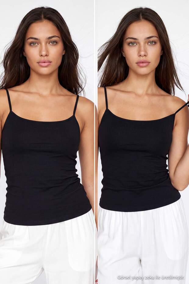Black Cotton Thin Strap 2-Piece Knitted Undershirt Thmaw27Al00003
