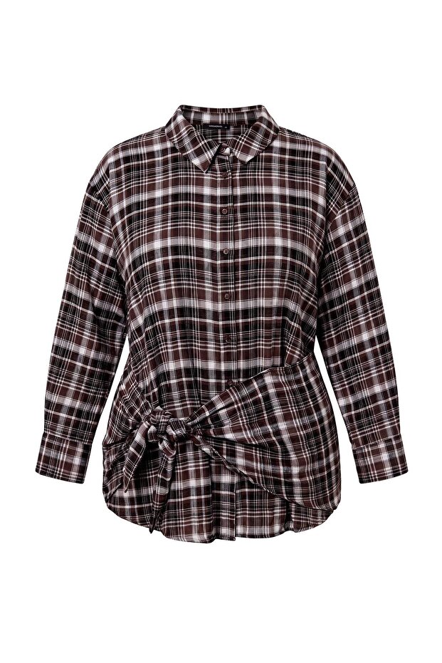 Multi-Colored Plaid/Checkered Shawl Detailed Oversized Shirt Tbbaw27Ax00014