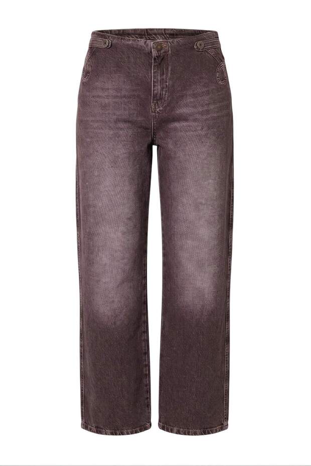 Bordo Yüksek Bel Wide Leg Beli Kemersiz İşleme Detaylı Jeans TWOAW27JE00276