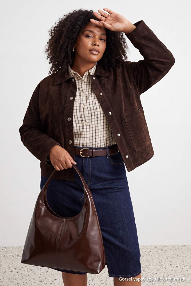 Brown Suede Look Denim Jacket Tbbaw27Ag00023