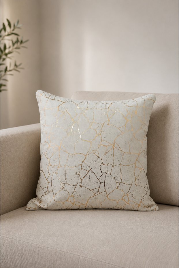 Gold Foil Patterned Decorative Single Throw Pillow Pillow Case 42X42 cm - Cream