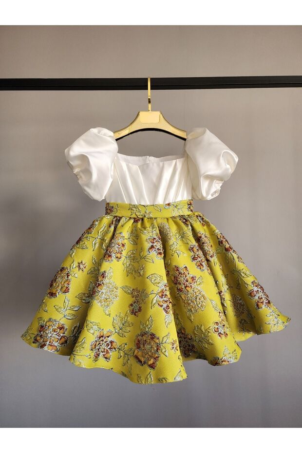 YELLOW - CREAM BROCADE DRESS