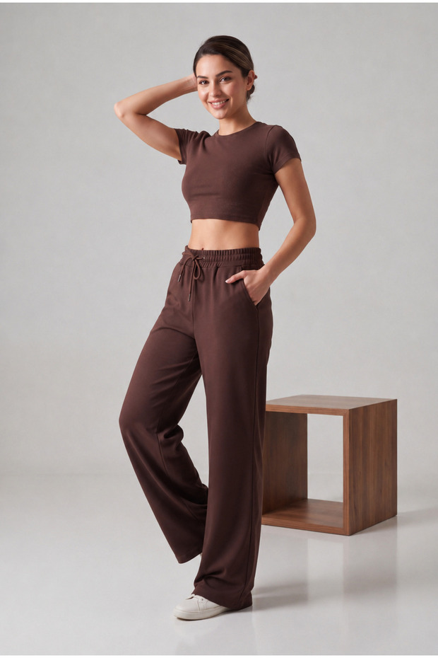 Women's Palazzo Sweatpants with Elastic Waist, High Waist, Wide Leg, Relaxed Fit Pants