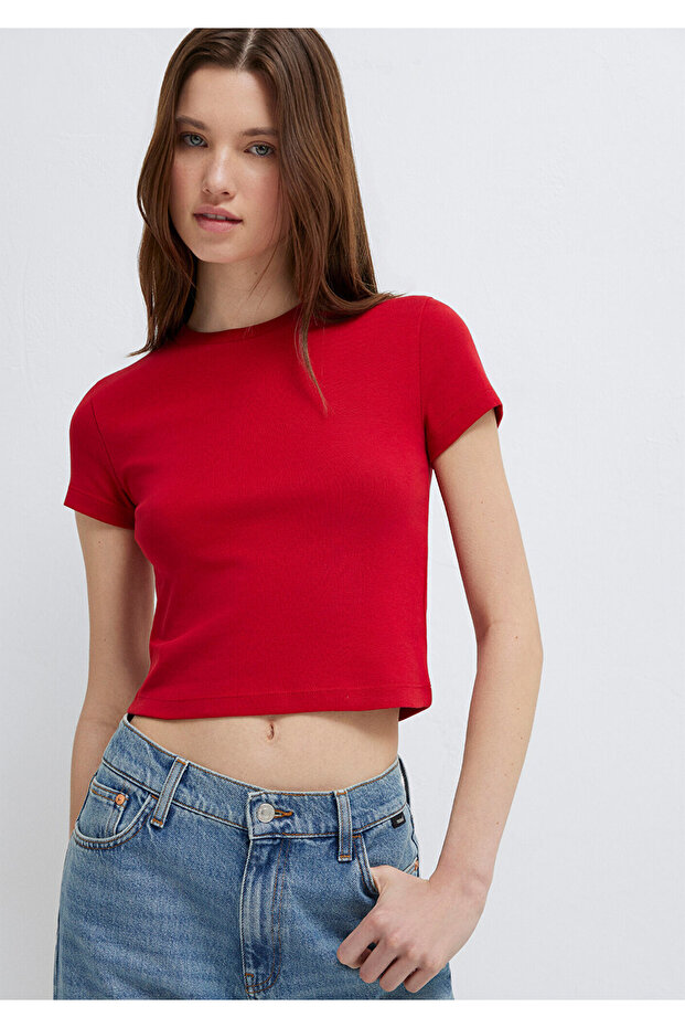 Red Basic T-Shirt Crop / Short Cut 1600814-86417